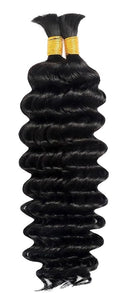 ✨ Deep Wave Bulk Hair for Braiding – #1B Natural Black