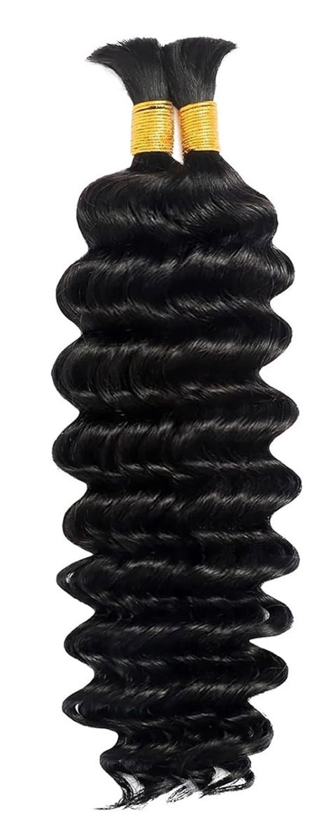 ✨ Deep Wave Bulk Hair for Braiding – #1B Natural Black