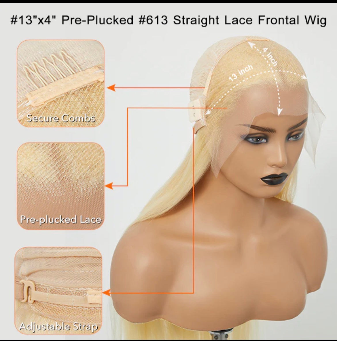 ✨ 200% Density 13x4 Pre-Plucked Lace Frontal Wig Straight #613 | Blessed Hands Hair Co.