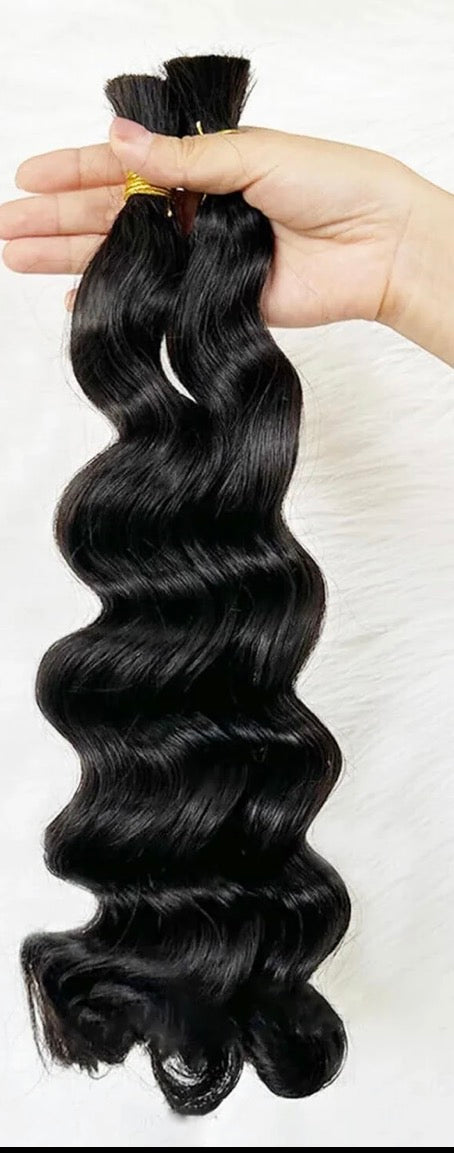 ✨ Loose Wave Bulk Hair for Braiding – #1B Natural Black